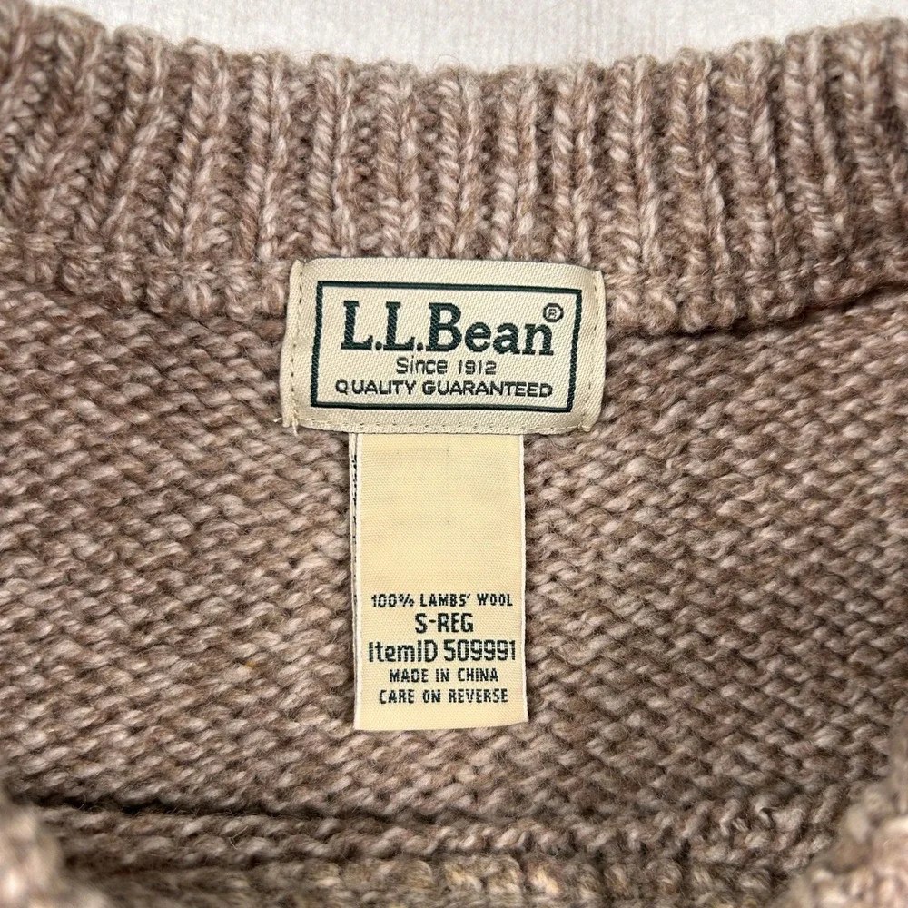 LL Bean Sweater Mens Sm 100% Lambswool Colorblock Crewneck Autumn Earth Tones
